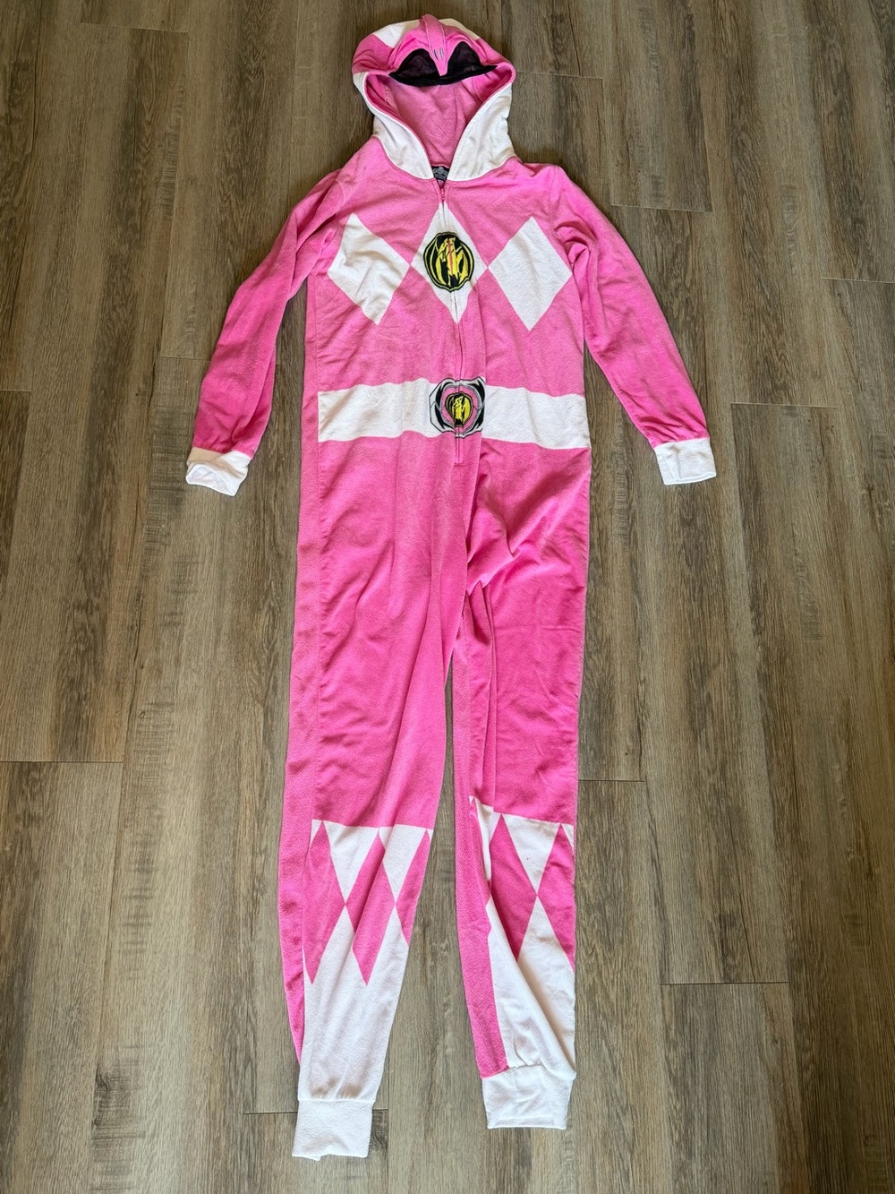 Women’s Pink Power Ranger Fleece Onesie Costume Size Small/Medium